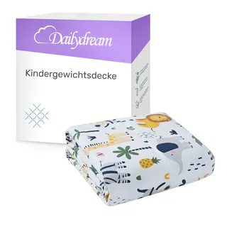 Dailydream Kinder Gewichtsdecke | 104x150 | 3,2 kg | Motiv Safari | aus 100% Baumwolle | mit Glasperlenfüllung | schwere Decke zum Schlafen | Weighted Blanket | Therapiedecke | Körpergewicht 35-55 kg