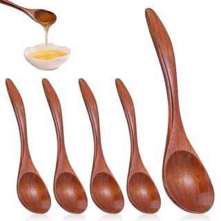 DOPENSPI 5 Stück Holzlöffel Esslöffel, Klein Holzlöffel Honig 17.5cm Küchengerät Nanmu Holz Suppenlöffel Set Wooden Spoon Löffel für Essen Mischen Rühren Kochen