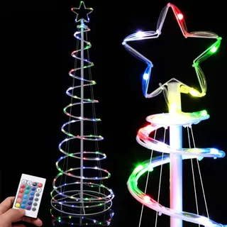 Bakaji Spiral-Weihnachtsbaum mit 135 Hellen RGB-LEDs, platzsparend, mit Fernbedienung mit mehrfarbiger Sternspitze, transparentes Rohr für Innen und Außen (Mehrfarbig