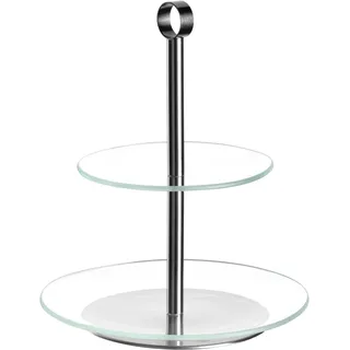 Etagere LEONARDO "CENA, 2 stufig - Höhe 26 cm", silber (silberfarben, transparent), H:26cm Ø:20,8cm, Glas, Metall, Servierplatten, Etagere, Servieretagere mehrstöckig, zum Servieren und Präsentieren