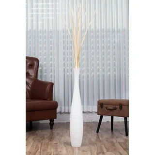 Leewadee Große Deko Bodenvase Für Dekozweige, Hohe Standvase Für Pampasgras, Design Holzvase, 85 cm, Weiß