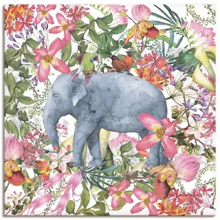 ARTland Leinwandbild Elefant im Blüten Dschungel Größe: 50x50 cm - Grau