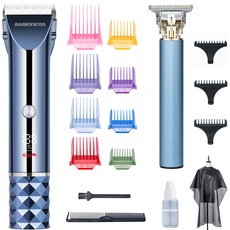 Barberboss Haarschneidemaschine, Bart- und Haarschneider-Set für Herren, T-Klingen-Trimmer aus Keramik und Titan, LED-Ölanzeige, 8 farbige Kammaufsätze, kabellos mit USB-Aufladung, QR-2681