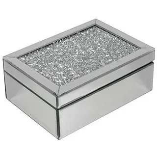 HomeZone Schmuckkästchen aus verspiegeltem Glas mit silbernem zerkleinertem Diamant, Schmuckaufbewahrung, Damen, 21 cm x 13 cm x 9 cm