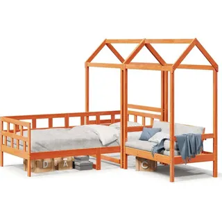 vidaXL Tagesbett Set mit Dach Wachsbraun 90x200 cm Massivholz Kiefer - Braun