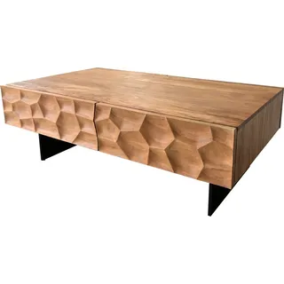 DeLife Couchtisch Solu 120x70 cm Akazie Natur 4 Schübe Fuß schwebend Metall Schwarz 3D-Front - Hellbraun, Braun