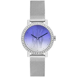 DKNY Damenuhren Soho, QuarzDreizeigerwerk, 28MM Silberfarbenes Legierungsgehäuse mit Edelstahlarmband, NY6646