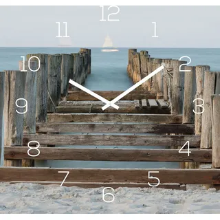 levandeo Wanduhr Glas 30x30cm Glasuhr Uhr Glasbild Strand Meer Steg Deko