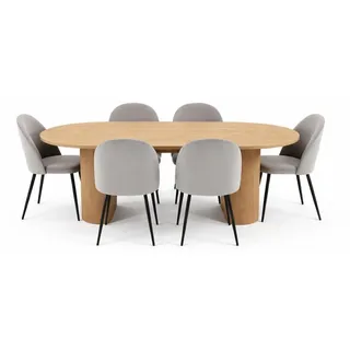 VCM ebuy24 Essgruppe 7-Tlg. Kyoto Naturfarben, Grau , Textil , 210x75x100 cm , Esszimmer, Bänke, Tischgruppen & Eckbankgruppen