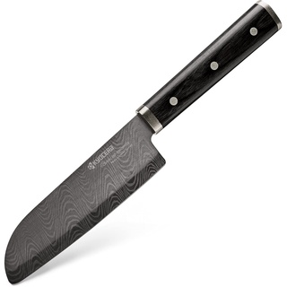 Kyocera KIZUNA Keramik Santokumesser | Klinge: 14 cm, mit HIP Verfahren hergestellt | Keramik Messer mit handgefertigtem Pakkaholz-Griff | Fleischmesser extrem scharf | Santoku Messer klein