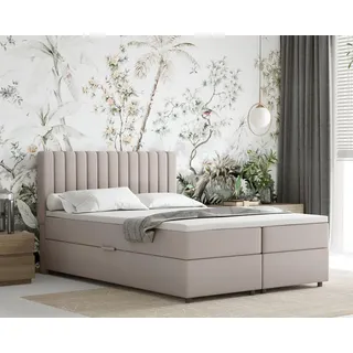 panda möbel gmbh Boxspringbett 140x200 EVEREST, mit Topper, mit Bettkästen, Doppelbett, Dunkelbeige, Panda Möbel - Beige