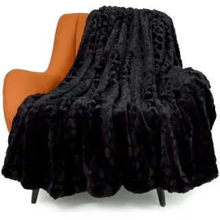 TOONOW Flauschige Decke Kuscheldecke 130 x 170 cm Schwarz