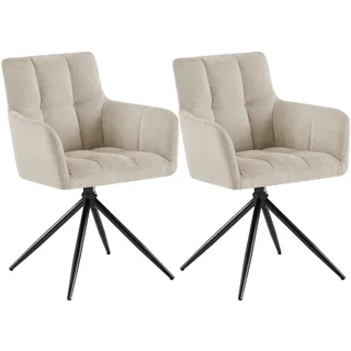 CLP Esszimmerstühle 2er Set, Sessel Jonah drehbar mit Armlehnen, Moderne Drehstühle mit Stoff für Wohnzimmer, bis 150 kg belastbar | Farbe Creme