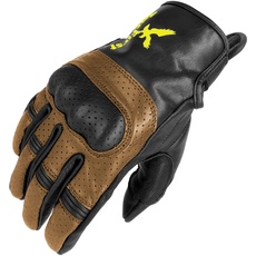 TacFirst Amalfitana Motorrad Handschuhe Leder H030, atmungsaktive Retro Motorradhandschuhe, Vintage Hard Knuckle Knöchelschutz (Bicolore Marrone, L)