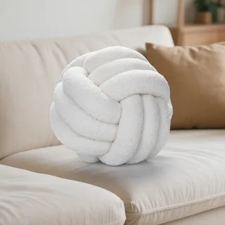 GOMETY Knotenkissen, 28cm Geknotetes Kissen, Knotbugel Lamm Samtsofa Kissen, Zierkissen Aesthetic Sofakissen aus Teddysamt Handgefertigt Ultra Weiche für Kinderzimmer Schlafzimmer Deko(Beige)