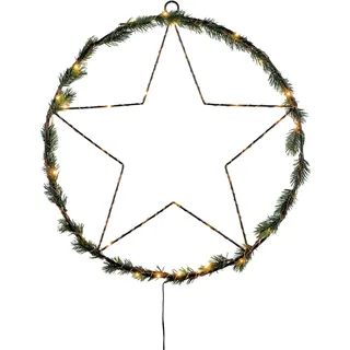 Metall Stern schwarz mit Tannen Deko - 40 cm - Batterie / Timer / Außen - Schwarz