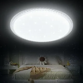 NUODIFAN Deckenlampe LED Deckenleuchte 24W Schlafzimmer Sternenhimmel 6500K Badezimmer Deckenbeleuchtung IP65 Wasserdicht Badlampe Rund für Bad Küche Kinderzimmer Flur - Ø27cm