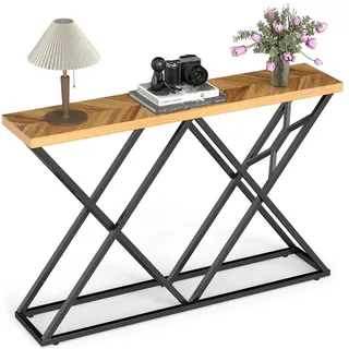FANTASK Konsolentisch, Eingangstisch 140 cm mit geometrischer Metallbasis, industrieller Akzenttisch, Flurtisch für Flur, Wohnzimmer, Eingangsbereich