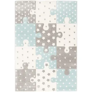 Pergamon Kinder Teppich Maui Kids Puzzle Karo , Blau , Textil , 200x290 cm , Teppiche und Böden, Teppiche, Kinderteppiche