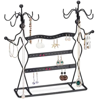 Relaxdays Schmuckständer, Schmuckhalter für Ketten & Ohrringe, drehbar, HBT: 33x35x13 cm, Schmuck Aufbewahrung, schwarz