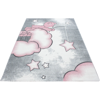 Kinderteppich AYYILDIZ TEPPICHE "Kids 580" Gr. 4, pink (pink, grau), B:160cm H:12mm L:230cm, Kunstfaser, Teppiche, Kinderteppich, auch in rund, Teddybär, Sterne Design, Kurzflor