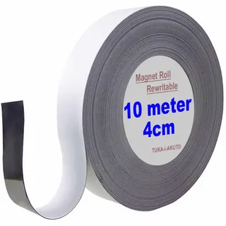 TUKA 10m x 40mm x 1mm Magnetband Wiederbeschreibbar, Kennzeichnungsband für Lagerkennzeichen, Whiteboard, Kühlschrank, Magnettafeln usw. Beschreibbar Abwichbar Zuschneidbar, Weiß TKD9046-white-4cm