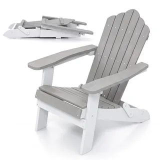 KOMFOTTEU Klappbarer Adirondack-Stuhl, Outdoor-HDPE-Akzentmöbel mit ergonomisch geneigter Rückenlehne & breiten Armlehnen, wetterbeständiger Terrassen-Feuerstellen-Loungestuhl für Garten, Terrasse - Grau