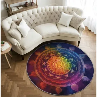AevuCub Chakren Teppich Rund 60 cm Kurzflor - Waschbare Teppiche Wohnzimmer Yoga Mandala - Runder Teppich 60 cm Durchmesser Kinderzimmer - Bettvorleger Schlafzimmer rutschfest Weich