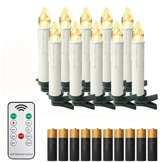 HENGMEI 10er LED Kerzen Weihnachtskerzen kabellos mit Fernbedienung und Batterie Christbaumkerzen Christbaumbeleuchtung Warmweiß Flammenlose Weihnachtsbeleuchtung für Weihnachtsbaum, Hochzeit, Partys