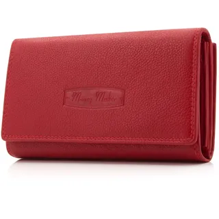 ekavale Damen-Geldbörse XXL aus Rindsleder mit RFID, Leder-Geldbörse mit Vielen Fächern für Frau (Rot)