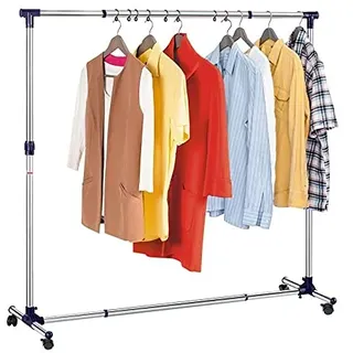 Tatkraft New York - Kleiderständer auf Rollen, Ausziehbar Breite 86-143cm und Höhe 100-165cm, Garderobenständer, Garderobe mit Rollen, aus Edelstahl