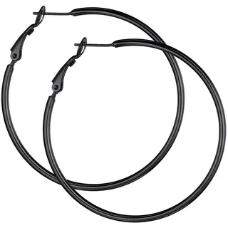 PROSTEEL Mittelgroße Creolen Ohrringe für Damen, Piercing Schwarz Hoop Ohrringe, Simpel Stil Huggie Hoop Klappcreolen Ohrstecker 50mm