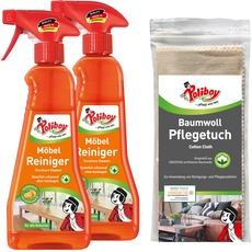 POLIBOY Möbel Reiniger - schonender Holzreiniger zur Möbelpflege - mit Orangenduft - 2x 375ml mit Baumwolltuch - Made in Germany