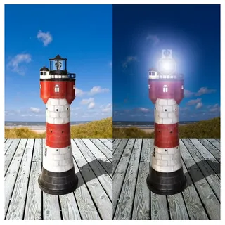 J.W. Solar Leuchtturm Roter Sand 80cm hoch, LED-Gartenfigur, Gartendeko