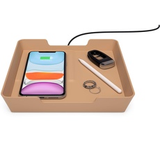 EINOVA Valet Tray Home Office Desktop-Aufbewahrungsbox mit drahtlosem 10W-Ladegerät für Mobiltelefone | Schnellladen | Kompatibel mit Apple iPhone, AirPods, Samsung & Android Smartphones – Gold