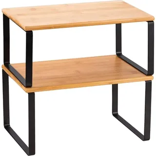 Küchenschrank-Organizer - 2er-Set - Erweiterbar und stapelbar - Gewürzregal - Schwarz und Naturfarben