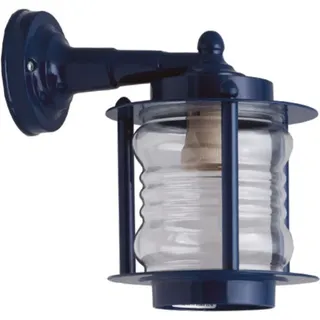 Licht-Erlebnisse Außenwandlampe Messing Glas E27 IP23 24 cm hoch Blau Maritim Wandlampe außen - Blau
