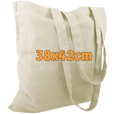 Cottonbagjoe 25 Baumwolltaschen | 38x42 cm | unbedruckt | mit Zwei Langen Henkeln | bemalbar | Öktex 100 Zertifiziert | Jutebeutel | Stofftaschen