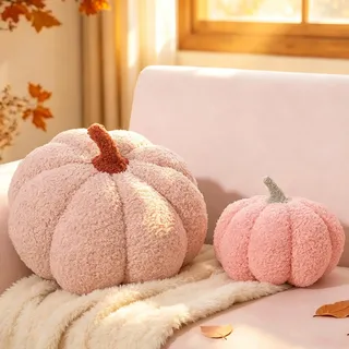 Yhoelata Kürbis Kissen, 2er-Set Kürbisform Dekokissen, Zierkissen Aesthetic Sofakissen Teddy Fleece Kissen, Bett Kuschelkissen Schlafzimmer Geschenk, 20 & 30 cm
