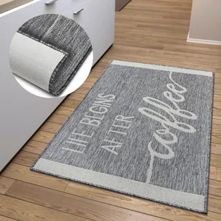 HANSE Home Küchenläufer »Life Begins After Coffee« rechteckig 5 mm Höhe Läufer, Rutschfest, Küchenteppich, Küche, Teppich, Pflegeleicht, grau