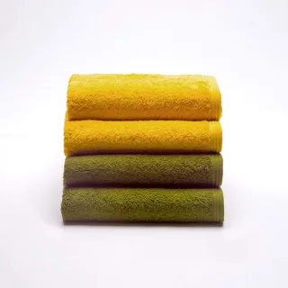 Sancarlos - 4er-Set Ocean Duo Handtücher, senffarben und grün, 100% Baumwolle, 550 g/m2