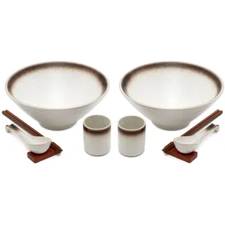 Intirilife Ramen Schüssel SET für 2 Personen aus Keramik , Weiß , 10-teilig , lebensmittelecht , Geschirr, Schalen & Schüsseln