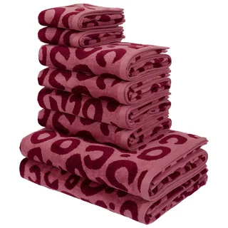 Handtuch Set OTTO HOME "Anna Leopardmuster, 8-tlg Handtuch-Set, 100% Baumwolle", rot (bordeaux, beere), 8, Frottiervelours, Frottiervelours, Obermaterial: 100% Baumwolle, Handtuch-Sets, Handtuch Set, Duschtücher, Handtücher und Gästetücher, weich, saugstark, modern, Leo, Topseller