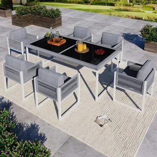 okwish Garten Lounge Set(6-Personen), Essgruppe,Gartenmöbel Set, Balkonmöbel , Balkonset ,Sitzgruppe mit Sesseln,Outdoor Gartentisch,Grau - Grau