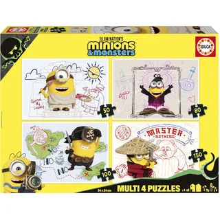 Educa Kinderpuzzle, 4-in-1, Minions, 50 + 80 + 100 + 150 Universalteile | progressives pädagogisches Puzzle für Kleinkinder | ab 5 Jahren (20514)