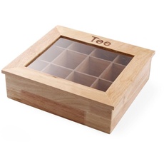 Bild von Teebox, Holzbox mit Sichtfenster, 12 Acryl Kammern, Dokorative Teedose, 300x280x(H)90mm