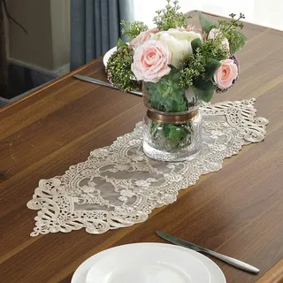 ARTABLE Spitzen-Tischläufer, Kommode, Schal, Makramee, Bestickt, Tischläufer mit exquisiter Blume, Vintage, Shabby-Chic, für Hochzeit, Urlaub, Abendessen (Champagner, 25,4 x 91,4 cm)