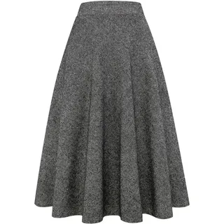 IDEALSANXUN Damen Maxirock, hohe elastische Taille, A-Linie, kariert, Winter, warm, ausgestellt, Lange Röcke, Schwarz, Mittel