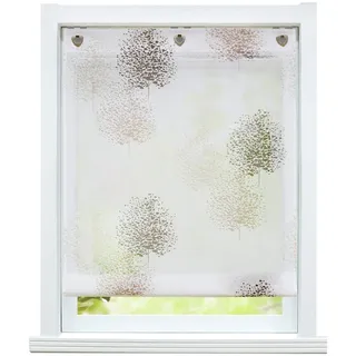 ESLIR Raffrollo ohne Bohren Raffgardine mit Ösen Transparent Gardinen mit U-Haken Ösenrollo Modern Weiß Bäume Muster BxH 80x140cm 1 Stück