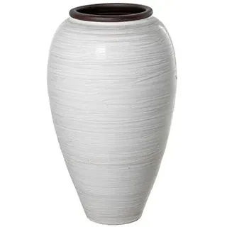 DRW Runde Keramikvase, Weiß, Beige, Glanz und Mund in Dunkelbraun, 80 x 45 x 45 cm